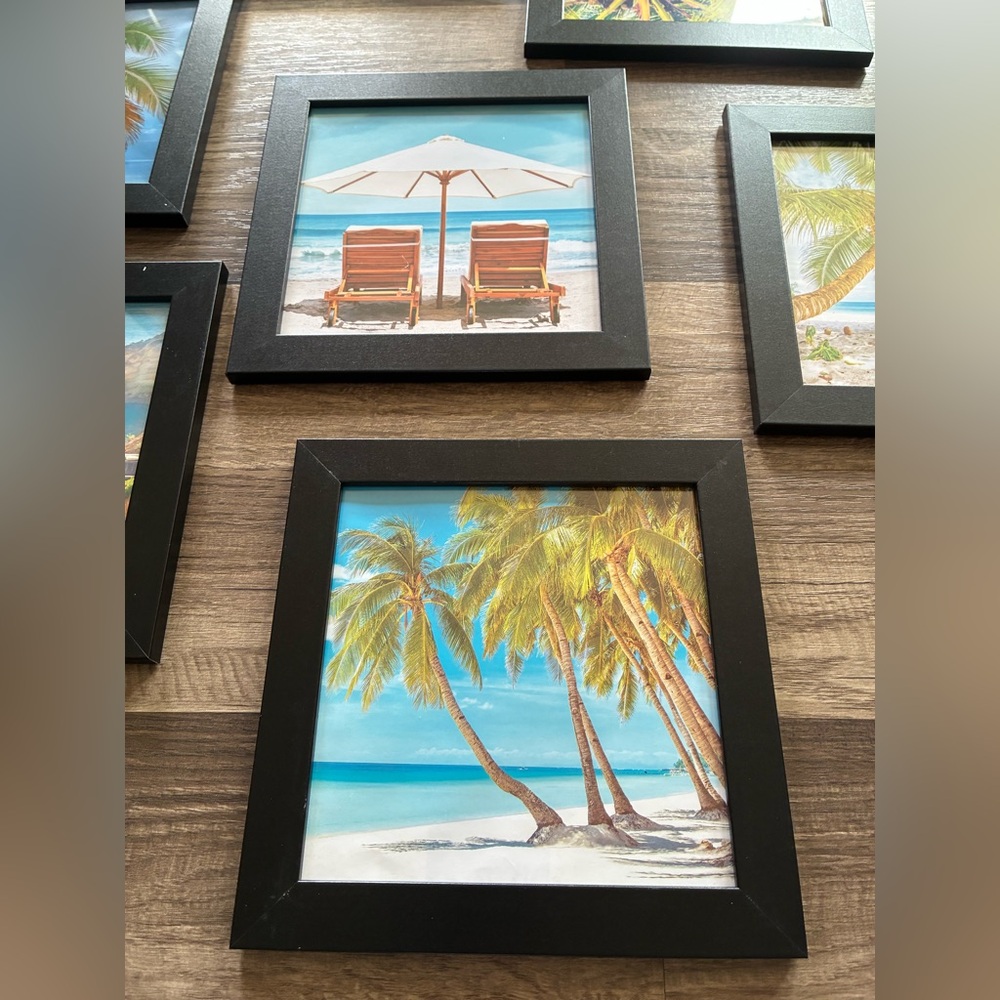 7x7 Beach Theme Pictures in Black Wood Frames Set of 12 - Picture 2 of 11